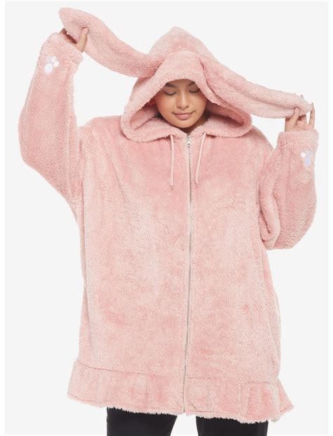 Pink Bunny Fuzzy Girls Oversized Girls Plus Hoodie Hot Topic