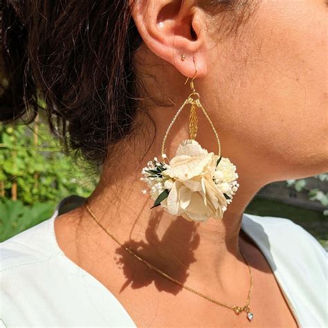 Boucles doreilles de mariée artisanales en fleurs séchées fleurs