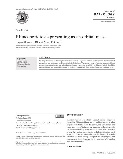 PDF Rhinosporidiosis Presenting As An Orbital Mass