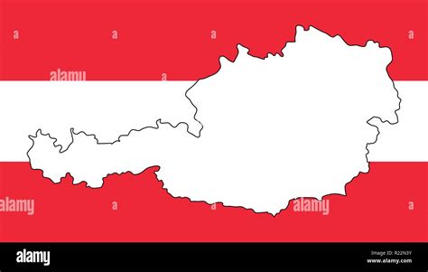 Austria Map Outline Design On Flag Red White Color Background Stock