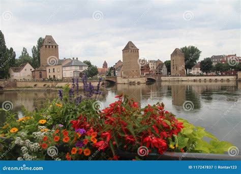 Beautiful Strasbourg Alsace France Medieval Towers And Bridges Stock