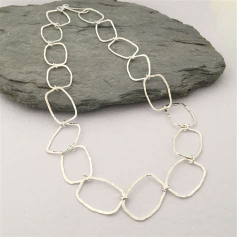 Handmade Solid Silver Chain Necklace With Rectangular Links In 2020