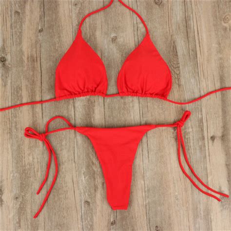 Summer Sexy Solid Mirco Bikini Sets Women Tie Side G String Thong