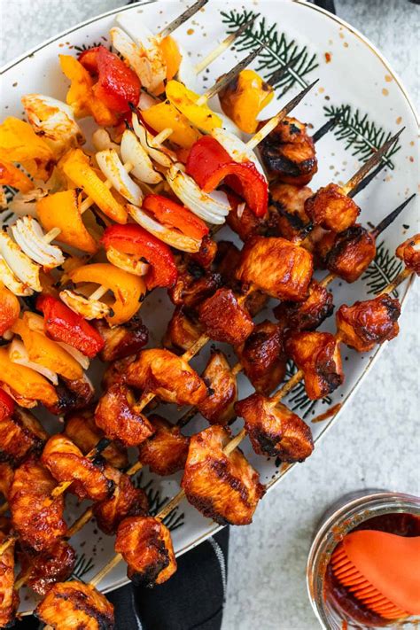 Honey Garlic Chicken Skewers Chicken Kabobs Sticks Scratch Kitchen