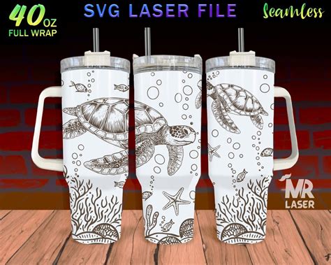 Turtle V3 Laser Engraved Full Wrap Design For 40oz Tumbler Turtle SVG