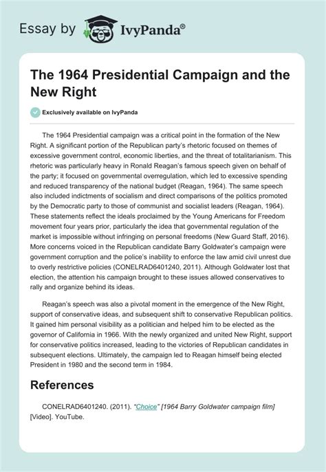 The 1964 Presidential Campaign and the New Right - 276 Words | Essay ...