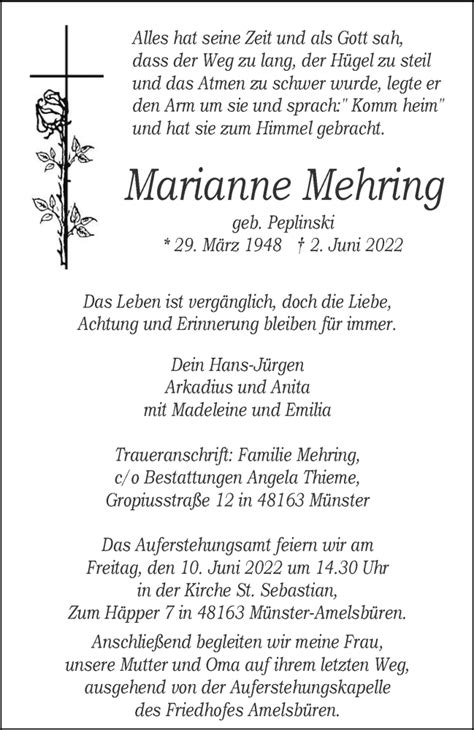 Traueranzeigen Von Marianne Mehring Trauer Ms