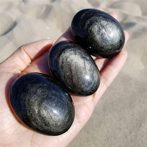 Silver Sheen Black Obsidian Large Polished Palm Stone Pocket Etsy In