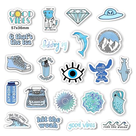 Wabjtam 50 Blue Sticker Pack Cute Blue Stickers Waterproof Vinyl Stickers Boy Girl Stickers