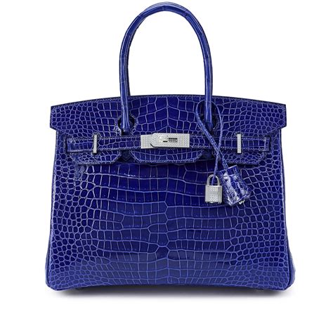 Bleu Electrique Shiny Porosus Crocodile Birkin K White Gold And