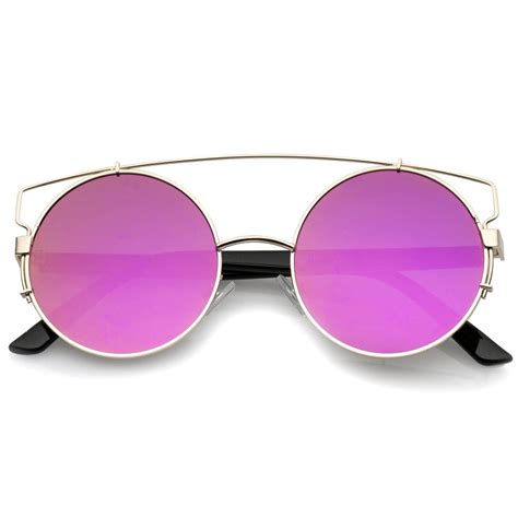 Retro Modern Round Cross Bar Mirrored Lens Sunglasses Zerouv