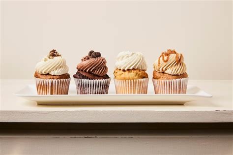 Premium Photo Panoramic Shot Of Cupcakes On Table Against White