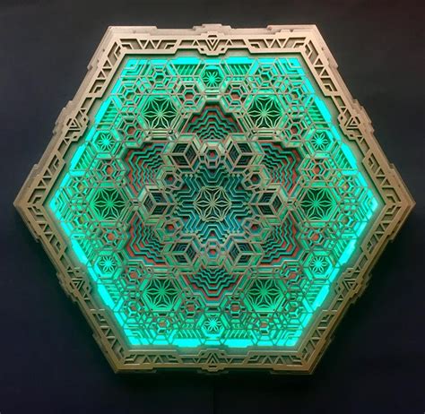 Wall Art Sacred Geometry Decor Wooden Mandala LED Lamp Laser Etsy