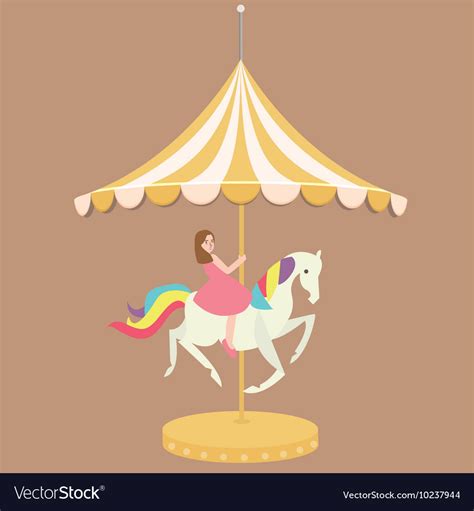 Woman Girl Riding Horse Carousel Cartoon Flat Vector Image