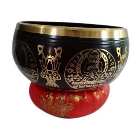 Black Golden Printed Seven Chakra Brass Singing Bowl 500gm Round At