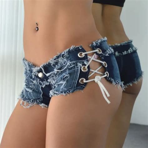 2016 Hot Sidepiece Bandage Ultra Low Waisted Sex Novelty Short Jeans