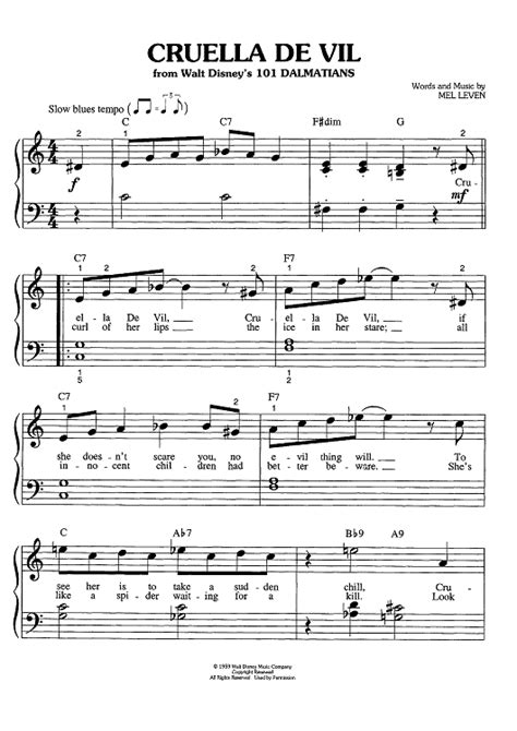 Cruella De Vil Sheet Music For Big Note Piano Sheet Music Now