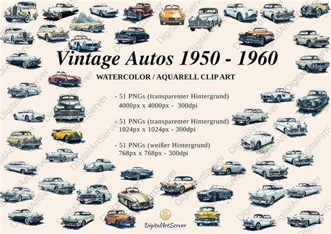 Vintage Cars Clipart Old Car PNG Classic Cars Cars 1950 1960 Wall Decoration Digital Papers Junk ...