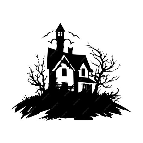 Premium Vector A Black And White Of A Haunted House Vector