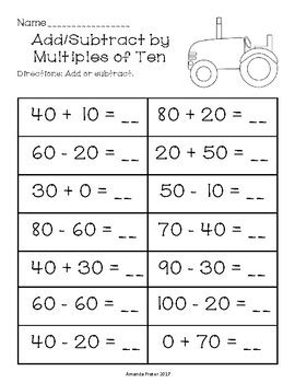 Add And Subtract Multiples Of 10 Worksheets Center Activity And Clip