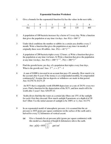 Growth And Decay Worksheet Answers