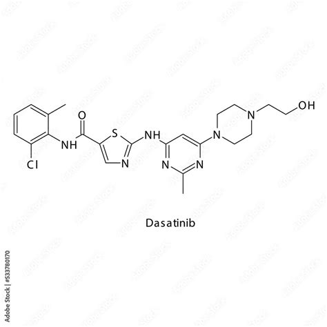 Dasatinib Molecule Flat Skeletal Structure Tyrosine Kinase Egfr Bcr