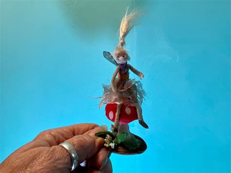 Ooak Poseable Super Tiny Pixie Fairy On A Red Dot Mushroom