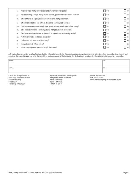 New Jersey New Jersey Nexus Audit Group Questionnaire Fill Out Sign