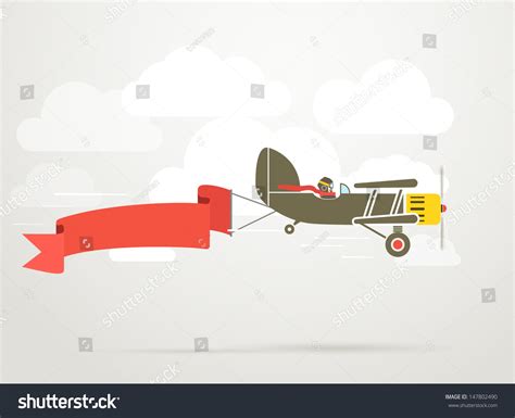 Flying Vintage Plane Banner Template Text Stock Vector Royalty Free