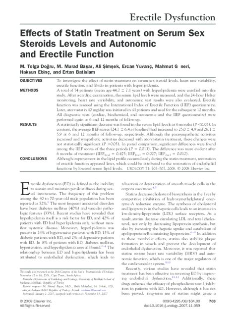 Pdf Effects Of Statin Treatment On Serum Sex Steroids Levels And