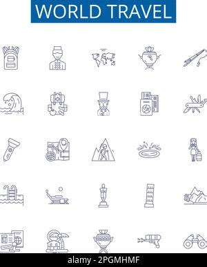 Foreign Escapade Line Icons Collection Adventure Culture Exploration