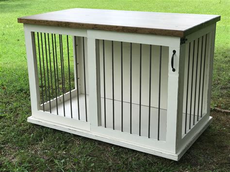 Antique White Dark Walnut Stained Custom Dog Kennel Crate Furniture