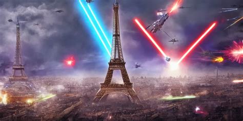 Eiffel Tower Huge Star Wars Battle Explosions Stable Diffusion