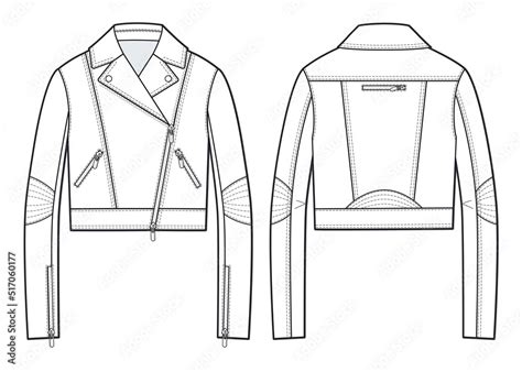 Unisex Biker Jacket Fashion Flat Technical Drawing Template Leather