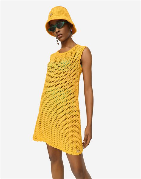 Short Sleeveless Crochet Dress In Yellow For Women Dolceandgabbana® Us