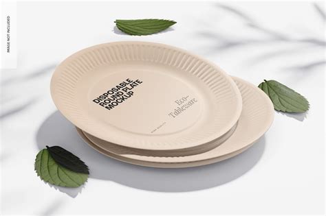 Premium Psd Disposable Round Plates Mockup Stacked