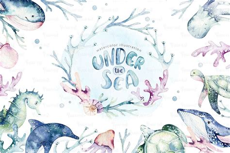 Under The Sea Watercolor Set Undersea World Design Cuts