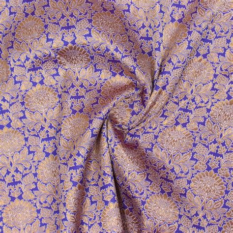 Buy Blue Golden Kinkhab Brocade Silk Fabric For Best Price Reviews