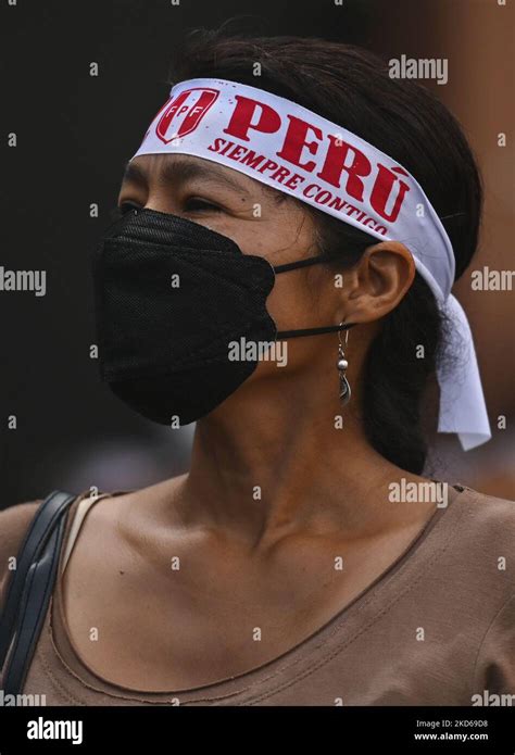 A Supporter Of Peruvian President Pedro Castillo Demonstrates In Front