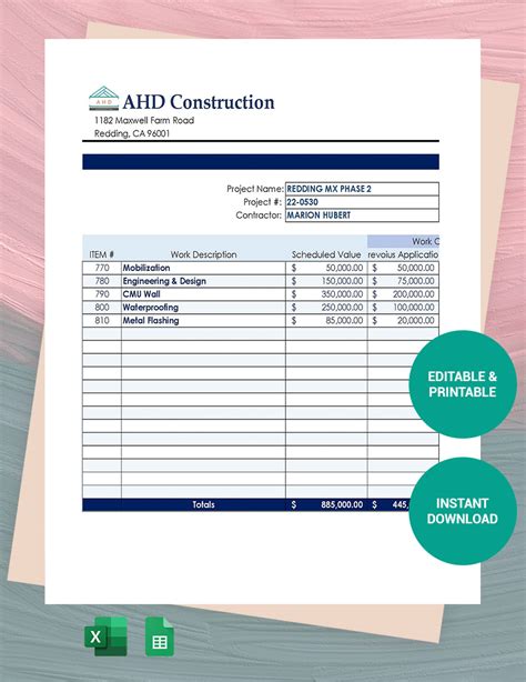 Construction Schedule Of Values Template Google Sheets Excel