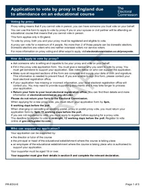 Fillable Online Application To Vote By Proxy In England Due To