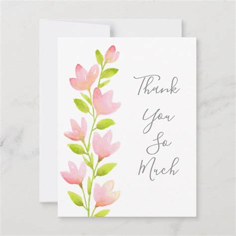 Pink Watercolor Floral Stem Thank You Card Zazzle Watercolor