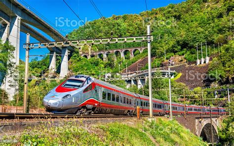 Alstom Tilting Highspeed Train On The Gotthard Railway Stock Photo ...