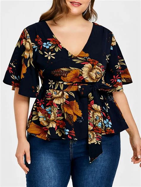 Women Fashion Lotus Leaf Blouse Shirt Floral Printed 2018 Spring Spring