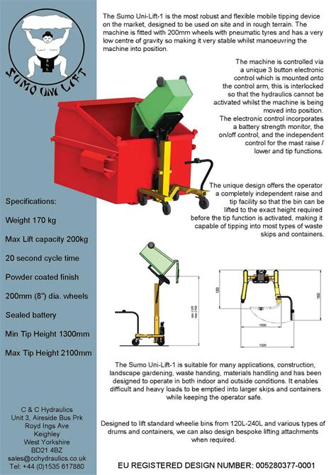 Hydraulic Wheelie Bin Tipper Sumo Uni Lift C C Hydraulics Ltd