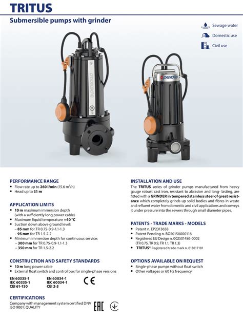 Pedrollo Trm Grinder Submersible Water Pump