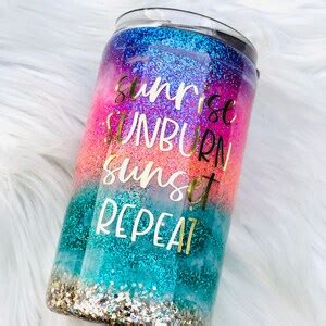 Sunset Glitter Tumbler Beach Ombr Tumbler Tropical Gifts Etsy