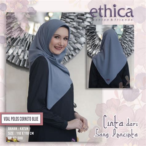 Jual HB VOAL ETHICA WHITE CORNETO BLUE HIJAB SEGI EMPAT POLOS BY