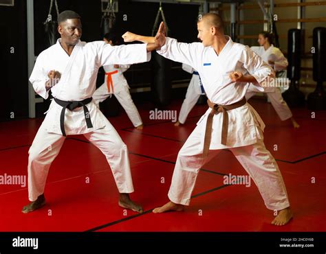 Men sparring during karate training Stock Photo - Alamy