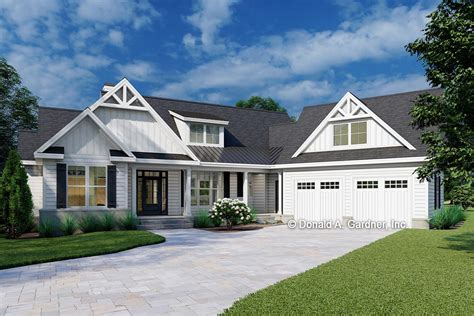 One Story Rustic Modern Farmhouse With Angled 2 Car Garage 444065GDN